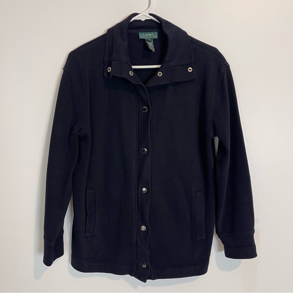 Ralph Lauren Men's Sweater Mock Neck Snap Button Navy Blue 100% Cotton Sz L